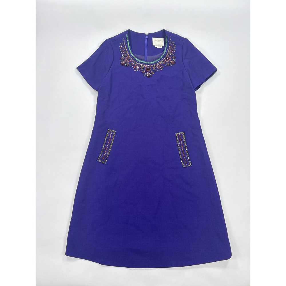 Kate Spade New York Gail Jeweled Shift Dress Womens 10 Purple Wool‎ Embellished